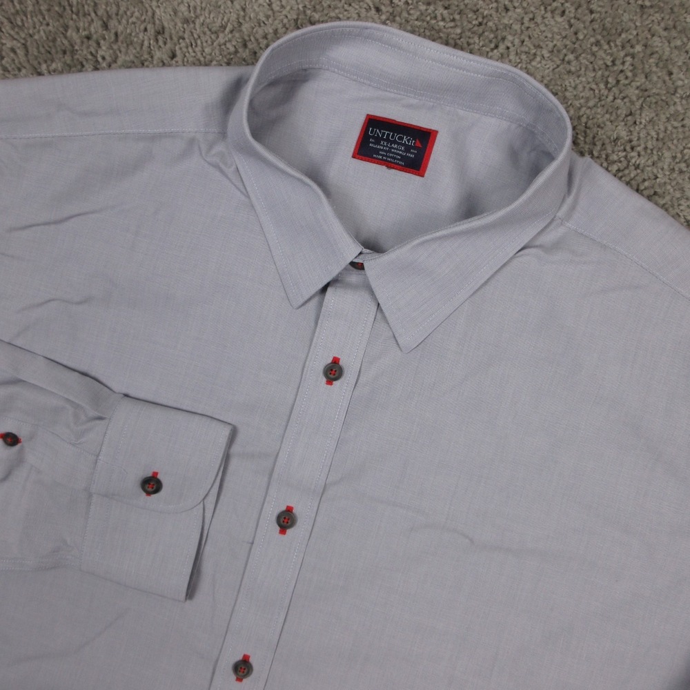 Untuckit Shirt Mens 2XL‎ Gray Solid Relaxed Wrinkle Free Rubican WF Button Up